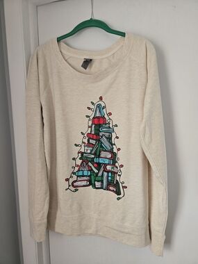 Cream Book-Tree Holiday Graphic shirt - Women